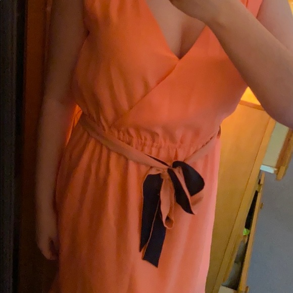 Coral and navy dress with a tie waist - Picture 2 of 5